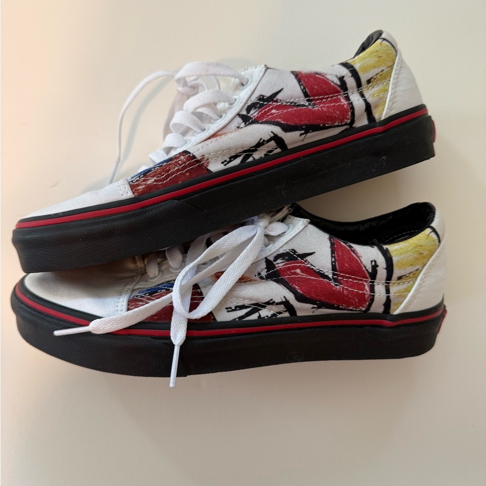 Custom Vans White and Black Sneakers with Red Accents